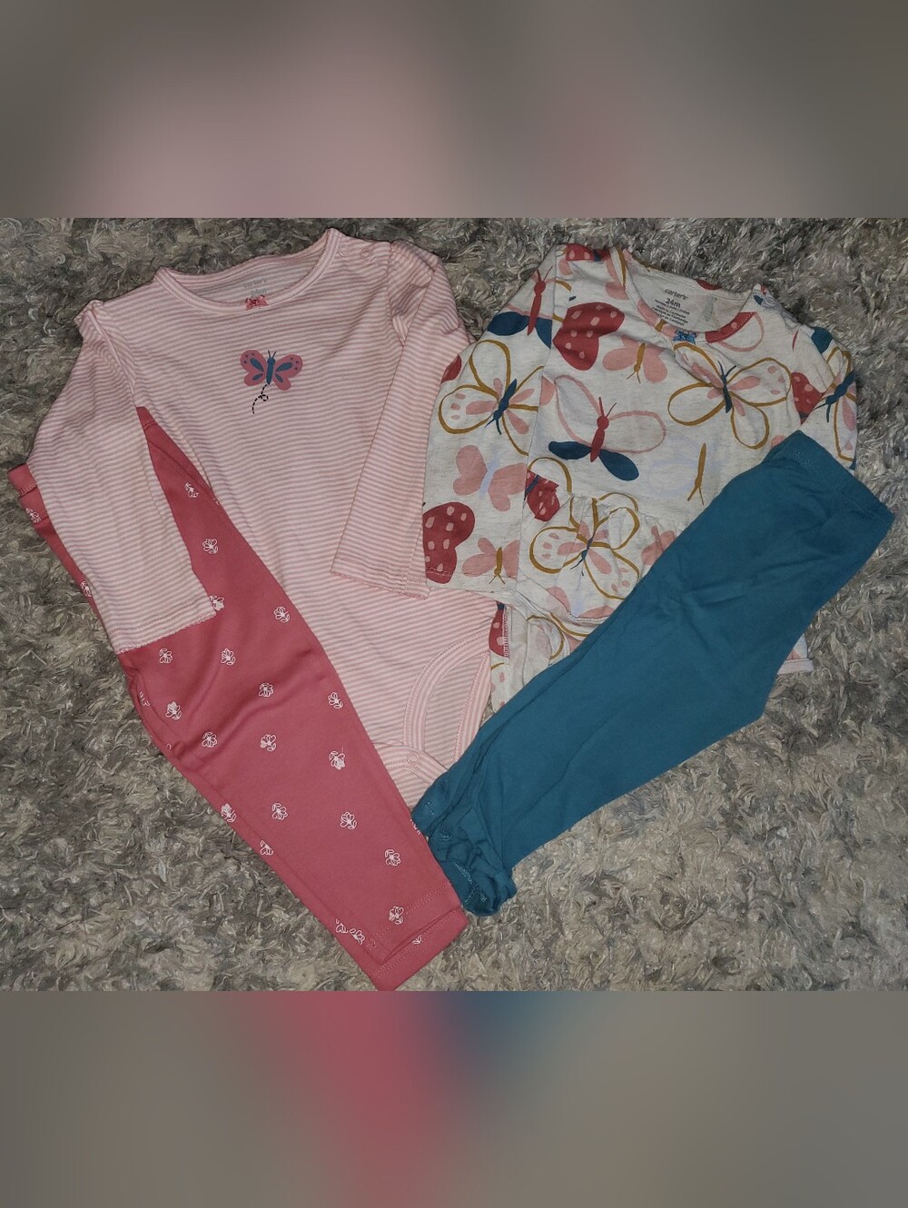 Girls 24 Month Butterfly Four-Piece Outfit Set - Pink & Teal